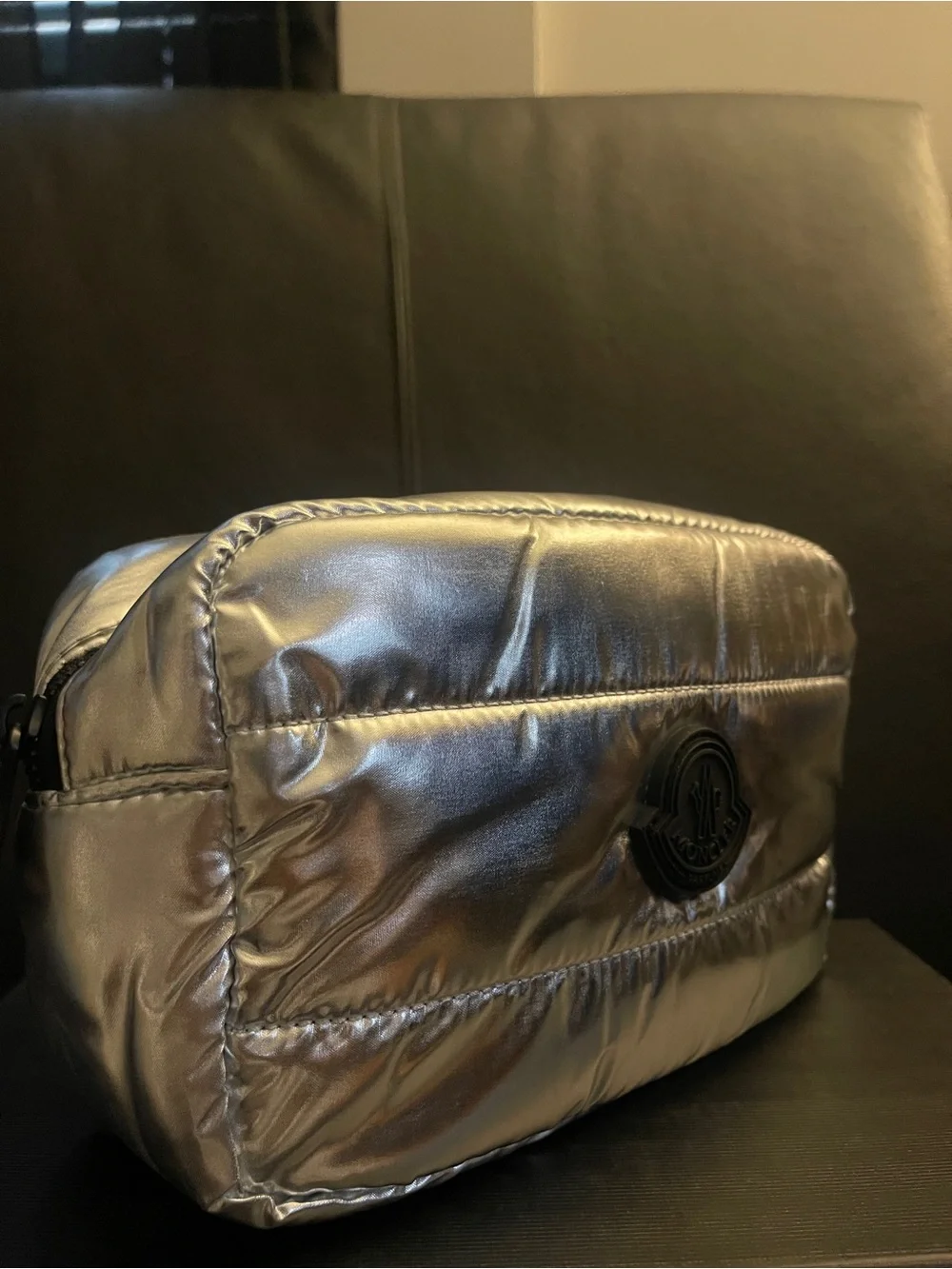 MONCLER PARFUMS SILVER GWP NOVELTY Puffer Quilted Pouch NEW UNISEX